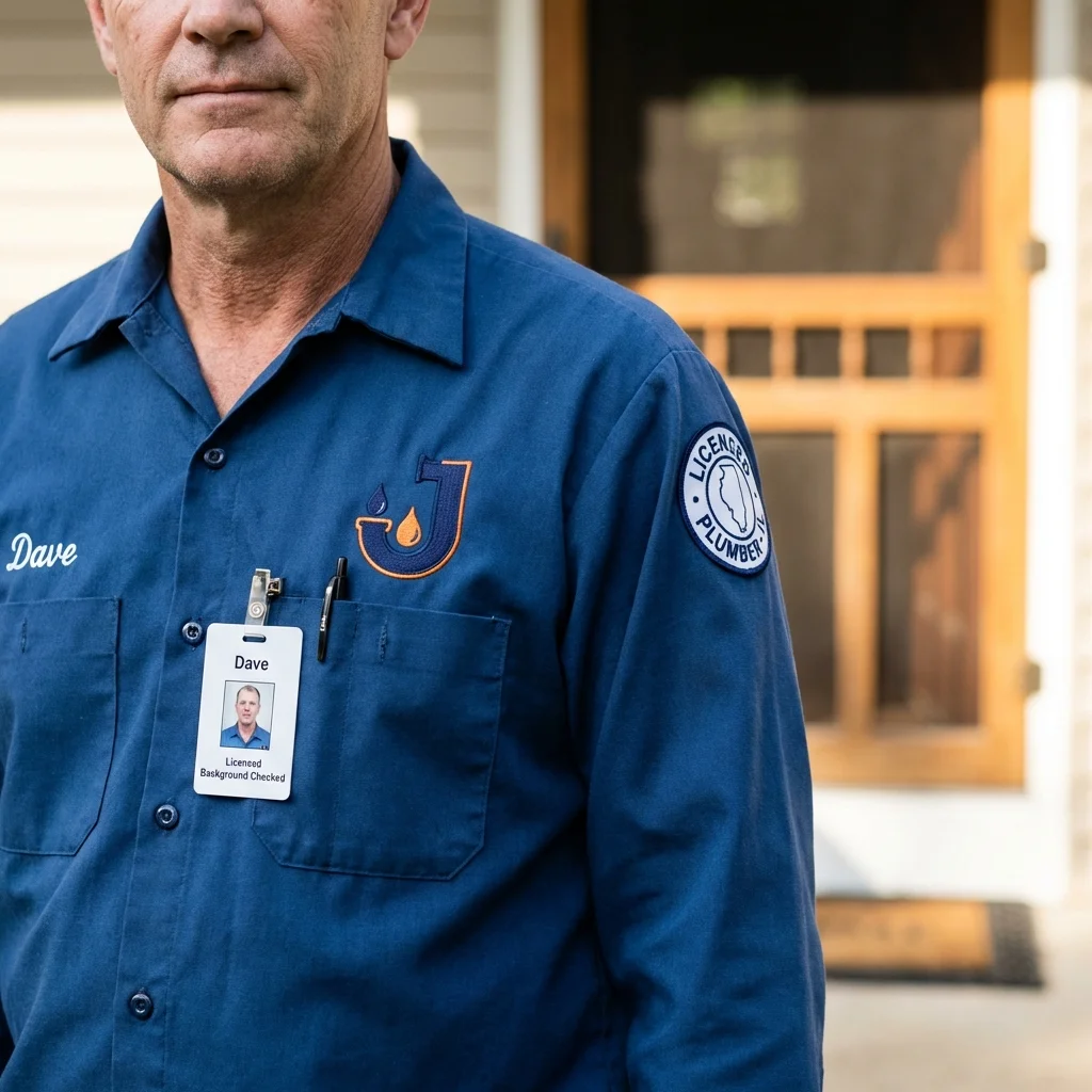 Licensed plumber showing ID badge in Deer Isle, ME
