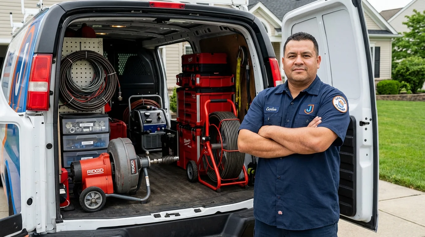 Professional drain cleaning equipment and Johns Plumbing LLC plumber in Deer Isle