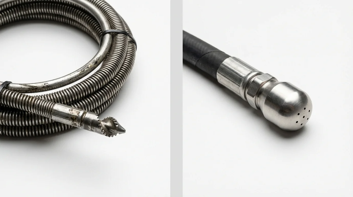 Drain snake cable and hydro jetting nozzle used for drain cleaning in Deer Isle, ME