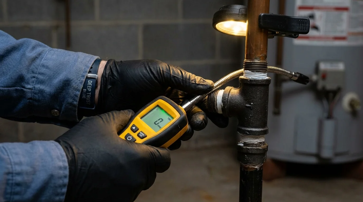 Gas leak detection with electronic sniffer by Johns Plumbing LLC in Deer Isle