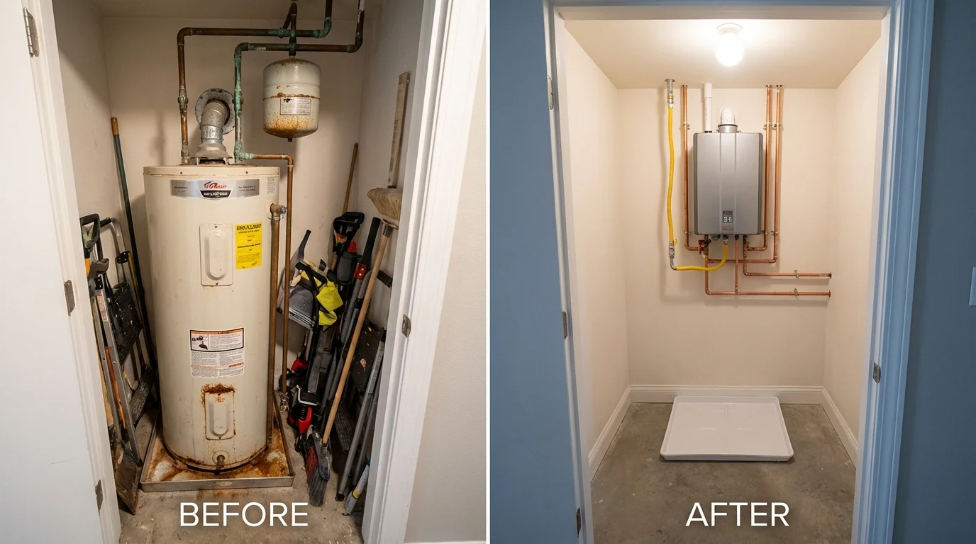 Tank water heater versus wall-mounted tankless unit comparison for Deer Isle, ME homeowners