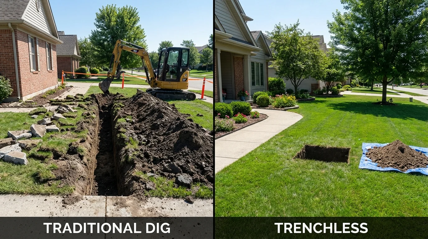 Trenchless sewer repair with minimal yard damage versus traditional excavation in Deer Isle, ME